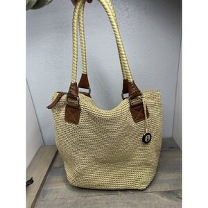 The SAK Shoulder Bag Tan Crochet Shopper Woven Tote Large Double Handle Hobo